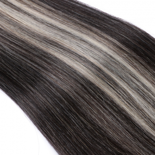 25 x Keratin Bonding Hair Extensions - 1b/Grey Gestrhnt - 100% Echthaar - NOVON EXTENTIONS 60 cm - 1 g