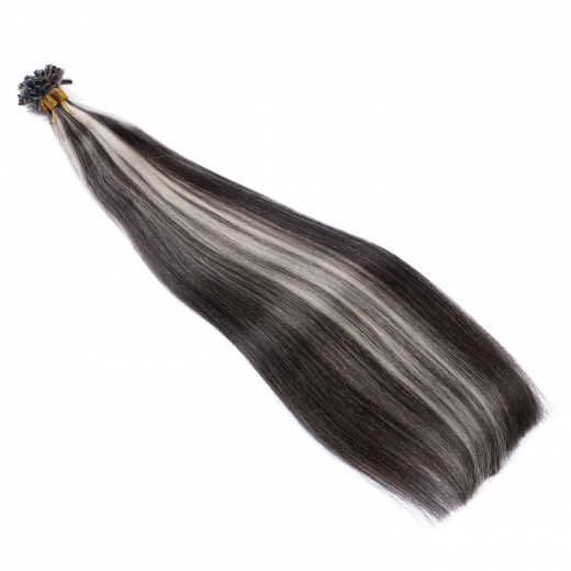 25 x Keratin Bonding Hair Extensions - 1b/Grey Gestrhnt - 100% Echthaar - NOVON EXTENTIONS 60 cm - 1 g