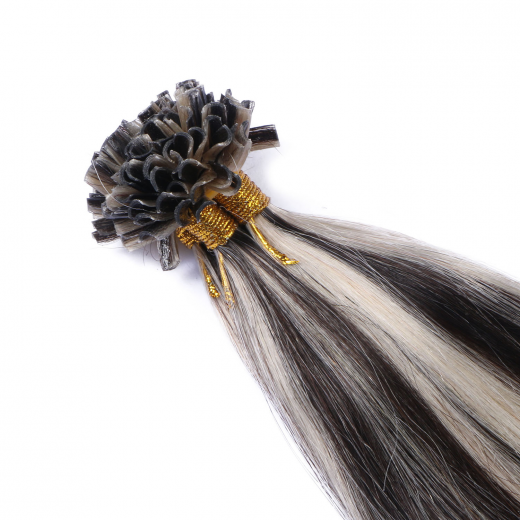 25 x Keratin Bonding Hair Extensions - 1b/Grey Gestrhnt - 100% Echthaar - NOVON EXTENTIONS 60 cm - 0,5 g