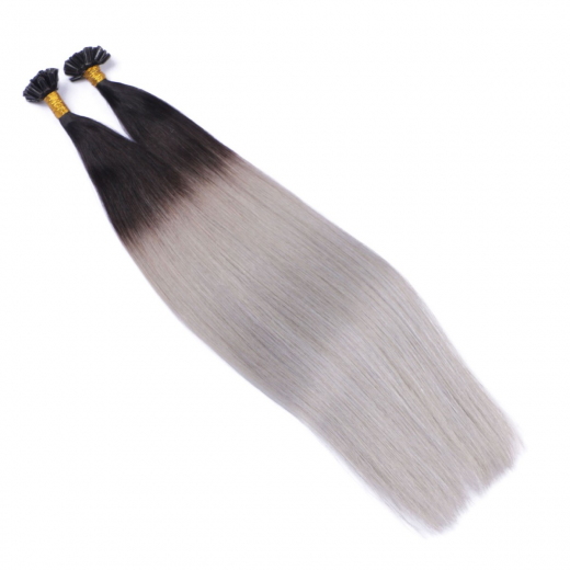 25 x Keratin Bonding Hair Extensions - 1b/Silver Ombre - 100% Echthaar - NOVON EXTENTIONS 50 cm - 1 g