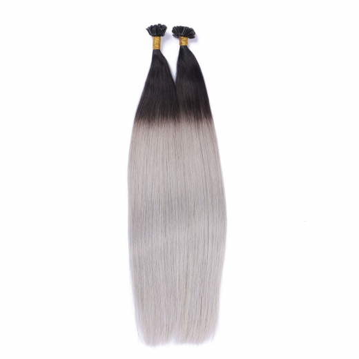 25 x Keratin Bonding Hair Extensions - 1b/Silver Ombre - 100% Echthaar - NOVON EXTENTIONS 50 cm - 1 g