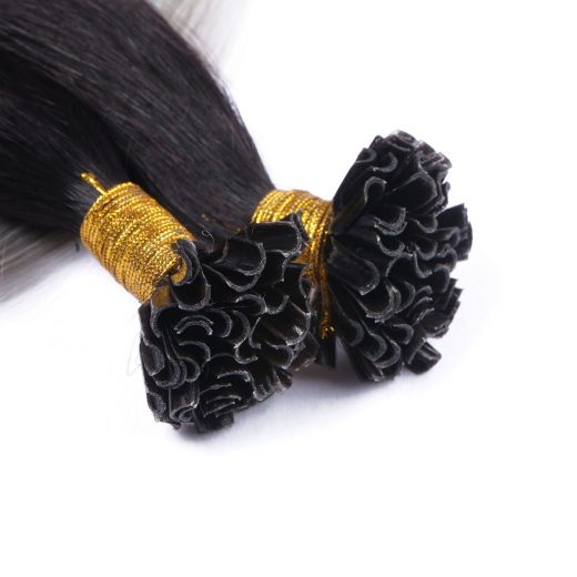 25 x Keratin Bonding Hair Extensions - 1b/Silver Ombre - 100% Echthaar - NOVON EXTENTIONS 60 cm - 1 g