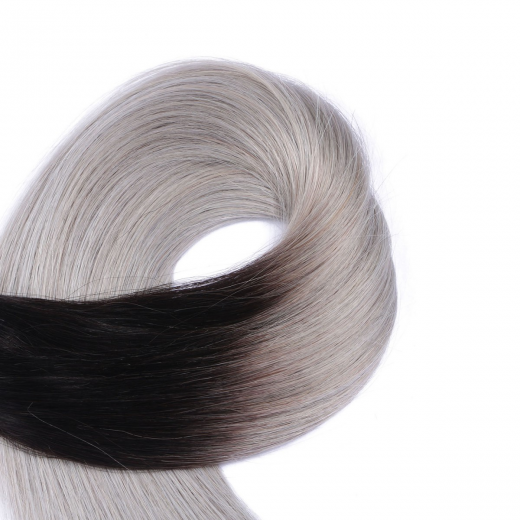 25 x Keratin Bonding Hair Extensions - 1b/Silver Ombre - 100% Echthaar - NOVON EXTENTIONS 70 cm - 1 g