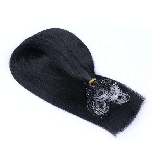 Microring Extensions #1 Schwarz &ndash; 100 % Echthaar 60 cm - 1 g