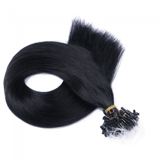 25 x Micro Ring / Loop - 1 Schwarz - Hair Extensions 100% Echthaar - NOVON EXTENTIONS 60 cm - 1 g