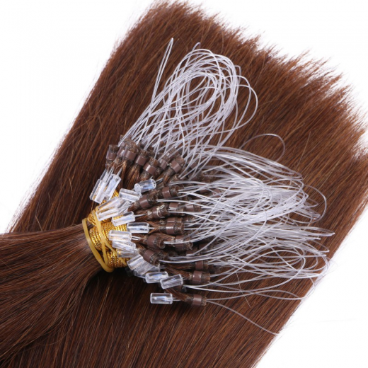 25 x Micro Ring / Loop - 4 Schokobraun - Hair Extensions 100% Echthaar - NOVON EXTENTIONS 60 cm - 1 g