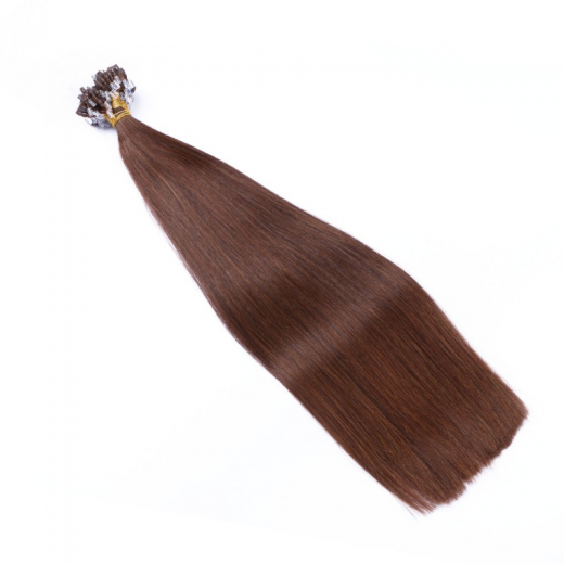 25 x Micro Ring / Loop - 4 Schokobraun - Hair Extensions 100% Echthaar - NOVON EXTENTIONS 60 cm - 1 g