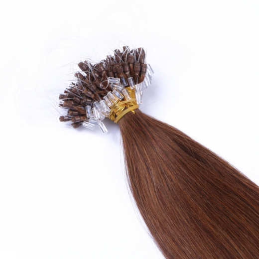 25 x Micro Ring / Loop - 6 Braun - Hair Extensions 100% Echthaar 50 cm - 0,5 g
