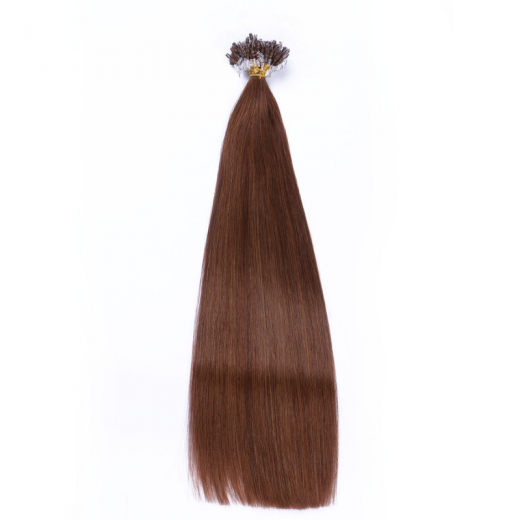 25 x Micro Ring / Loop - 6 Braun - Hair Extensions 100% Echthaar 50 cm - 0,5 g