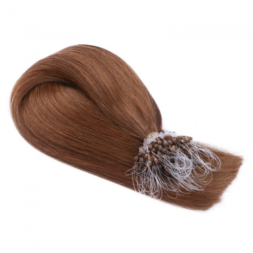 25 x Micro Ring / Loop - 8 Goldbraun - Hair Extensions 100% Echthaar - NOVON EXTENTIONS 60 cm - 1 g