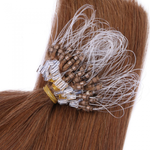 25 x Micro Ring / Loop - 8 Goldbraun - Hair Extensions 100% Echthaar - NOVON EXTENTIONS 60 cm - 1 g