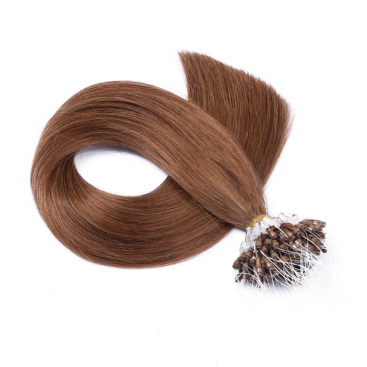 25 x Micro Ring / Loop - 8 Goldbraun - Hair Extensions 100% Echthaar - NOVON EXTENTIONS 60 cm - 1 g