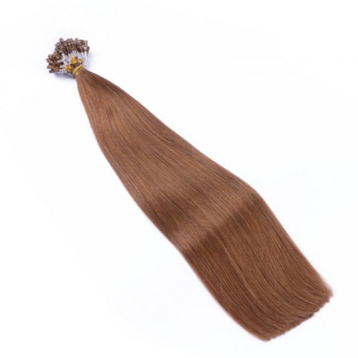 25 x Micro Ring / Loop - 8 Goldbraun - Hair Extensions 100% Echthaar - NOVON EXTENTIONS 50 cm - 0,5 g