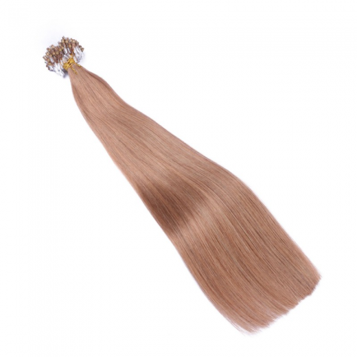 25 x Micro Ring / Loop - 10 Leichtbraun - Hair Extensions 100% Echthaar - NOVON EXTENTIONS 50 cm - 1 g