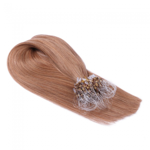 25 x Micro Ring / Loop - 10 Leichtbraun - Hair Extensions 100% Echthaar - NOVON EXTENTIONS 60 cm - 1 g