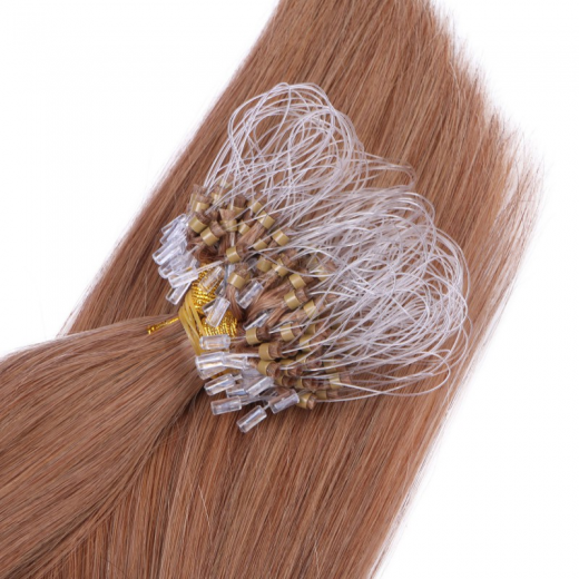 25 x Micro Ring / Loop - 10 Leichtbraun - Hair Extensions 100% Echthaar - NOVON EXTENTIONS 60 cm - 0,5 g