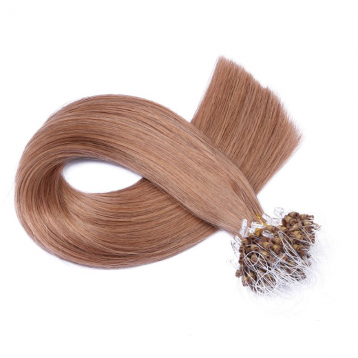 25 x Micro Ring / Loop - 10 Leichtbraun - Hair Extensions 100% Echthaar - NOVON EXTENTIONS 60 cm - 0,5 g