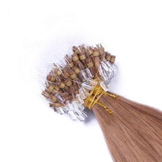 25 x Micro Ring / Loop - 10 Leichtbraun - Hair Extensions 100% Echthaar - NOVON EXTENTIONS 60 cm - 0,5 g