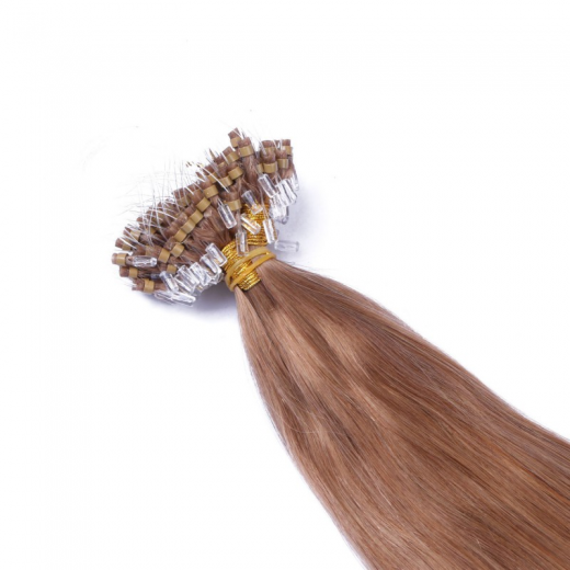 25 x Micro Ring / Loop - 12 Hellbraun - Hair Extensions 100% Echthaar - NOVON EXTENTIONS 50 cm - 0,5 g