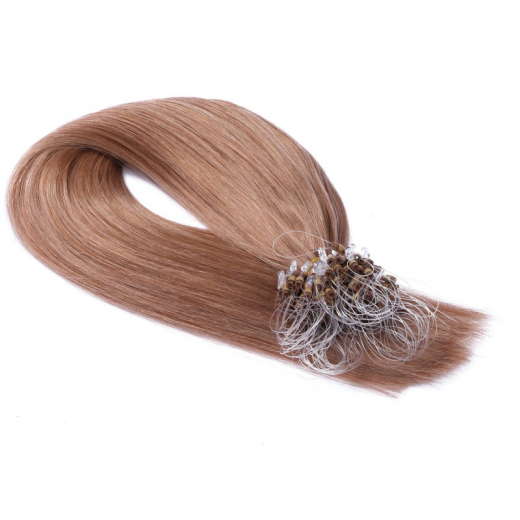 25 x Micro Ring / Loop - 12 Hellbraun - Hair Extensions 100% Echthaar - NOVON EXTENTIONS 60 cm - 0,5 g