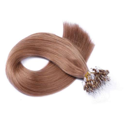 25 x Micro Ring / Loop - 12 Hellbraun - Hair Extensions 100% Echthaar - NOVON EXTENTIONS 60 cm - 0,5 g