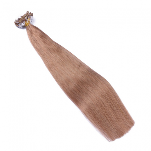 25 x Micro Ring / Loop - 12 Hellbraun - Hair Extensions 100% Echthaar - NOVON EXTENTIONS 60 cm - 0,5 g