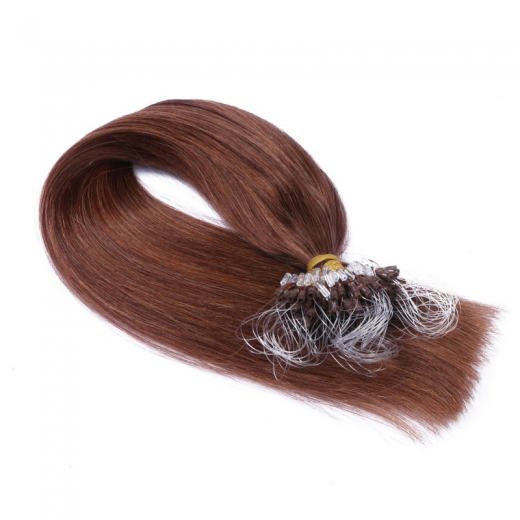 25 x Micro Ring / Loop - 33 Rotbraun - Hair Extensions 100% Echthaar - NOVON EXTENTIONS 60 cm - 1 g