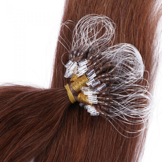 25 x Micro Ring / Loop - 33 Rotbraun - Hair Extensions 100% Echthaar - NOVON EXTENTIONS 60 cm - 1 g