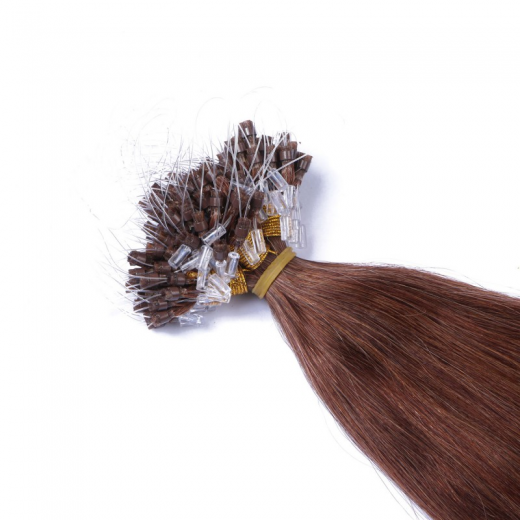 25 x Micro Ring / Loop - 33 Rotbraun - Hair Extensions 100% Echthaar - NOVON EXTENTIONS 60 cm - 1 g