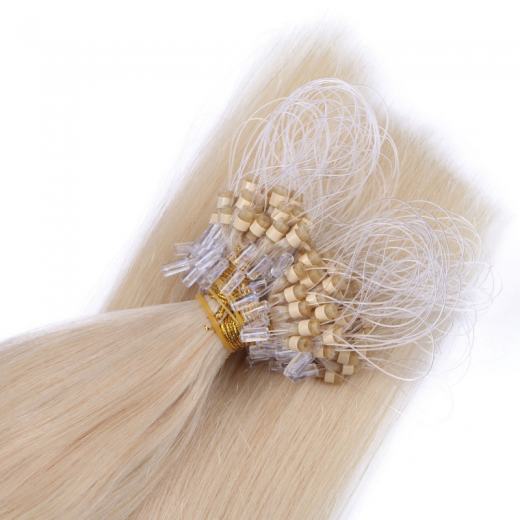 25 x Micro Ring / Loop - 60 Weissblond - Hair Extensions 100% Echthaar - NOVON EXTENTIONS 60 cm - 1 g
