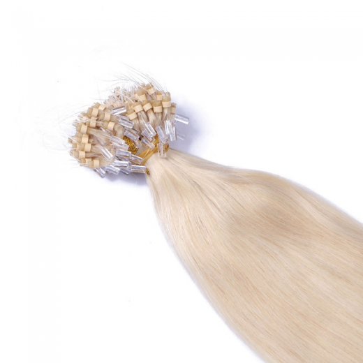 25 x Micro Ring / Loop - 60 Weissblond - Hair Extensions 100% Echthaar - NOVON EXTENTIONS 60 cm - 1 g