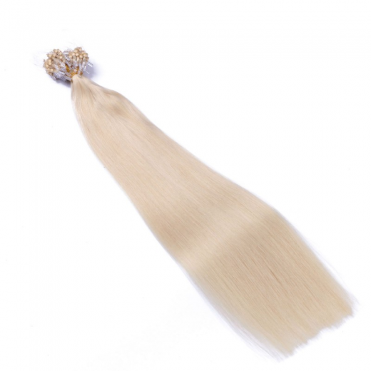 25 x Micro Ring / Loop - 60 Weissblond - Hair Extensions 100% Echthaar - NOVON EXTENTIONS 60 cm - 1 g