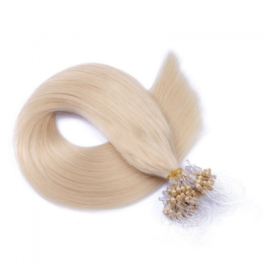 25 x Micro Ring / Loop - 60 Weissblond - Hair Extensions 100% Echthaar - NOVON EXTENTIONS 60 cm - 1 g