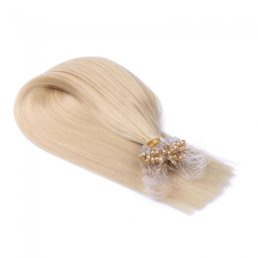 25 x Micro Ring / Loop - 613 Helllichtblond - Hair Extensions 100% Echthaar - NOVON EXTENTIONS 60 cm - 1 g