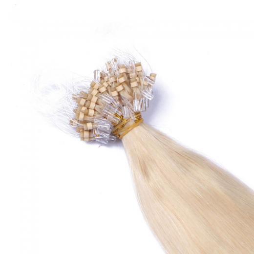 25 x Micro Ring / Loop - 613 Helllichtblond - Hair Extensions 100% Echthaar - NOVON EXTENTIONS 60 cm - 1 g