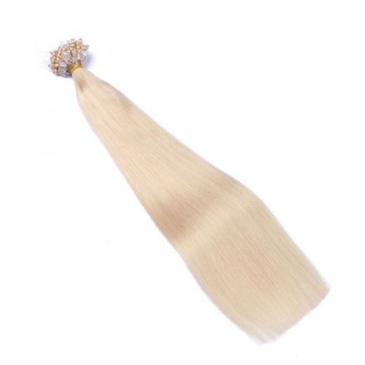25 x Micro Ring / Loop - 613 Helllichtblond - Hair Extensions 100% Echthaar - NOVON EXTENTIONS 60 cm - 1 g