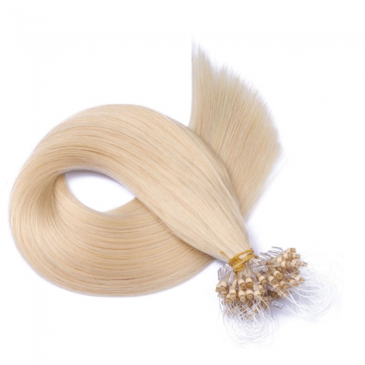 25 x Micro Ring / Loop - 613 Helllichtblond - Hair Extensions 100% Echthaar - NOVON EXTENTIONS 60 cm - 1 g