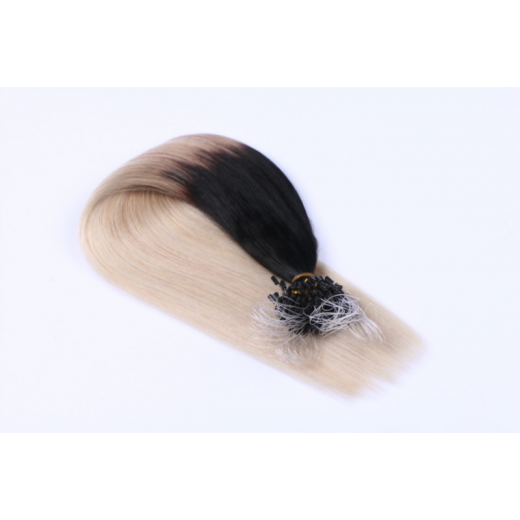 25 x Micro Ring / Loop - 1b/Grey Ombre - Hair Extensions 100% Echthaar - NOVON EXTENTIONS 50 cm - 1 g