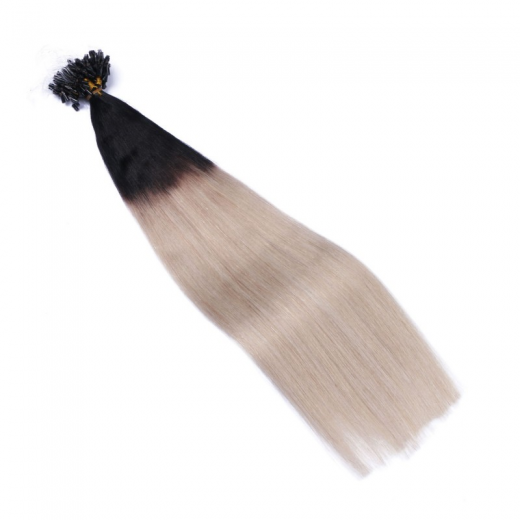 25 x Micro Ring / Loop - 1b/Grey Ombre - Hair Extensions 100% Echthaar - NOVON EXTENTIONS 50 cm - 0,5 g