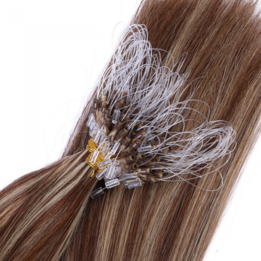 25 x Micro Ring / Loop - 4/24 Gestrhnt - Hair Extensions 100% Echthaar - NOVON EXTENTIONS 50 cm - 0,5 g