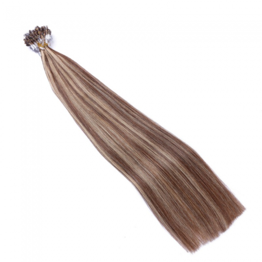 25 x Micro Ring / Loop - 4/24 Gestrhnt - Hair Extensions 100% Echthaar - NOVON EXTENTIONS 50 cm - 0,5 g