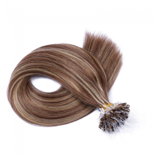 25 x Micro Ring / Loop - 4/24 Gestrhnt - Hair Extensions 100% Echthaar - NOVON EXTENTIONS 60 cm - 0,5 g