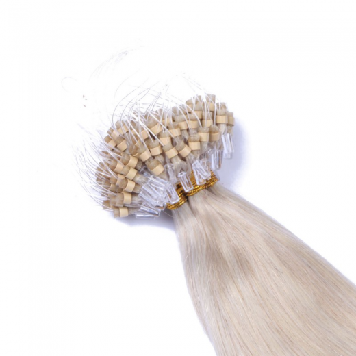 25 x Micro Ring / Loop - Grey / Grau - Hair Extensions 100% Echthaar - NOVON EXTENTIONS 50 cm - 1 g