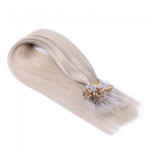 25 x Micro Ring / Loop - Grey / Grau - Hair Extensions 100% Echthaar - NOVON EXTENTIONS 60 cm - 1 g