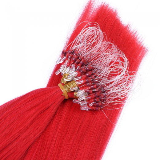 25 x Micro Ring / Loop - Red - Hair Extensions 100% Echthaar - NOVON EXTENTIONS 50 cm - 1 g