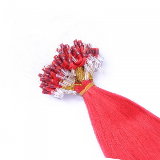 25 x Micro Ring / Loop - Red - Hair Extensions 100% Echthaar - NOVON EXTENTIONS 50 cm - 1 g