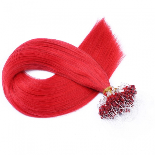 25 x Micro Ring / Loop - Red - Hair Extensions 100% Echthaar - NOVON EXTENTIONS 60 cm - 0,5 g