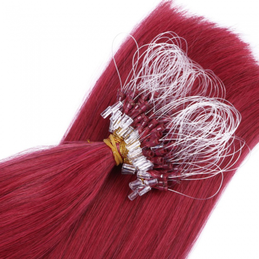 25 x Micro Ring / Loop - Burg - Hair Extensions 100% Echthaar - NOVON EXTENTIONS 50 cm - 1 g