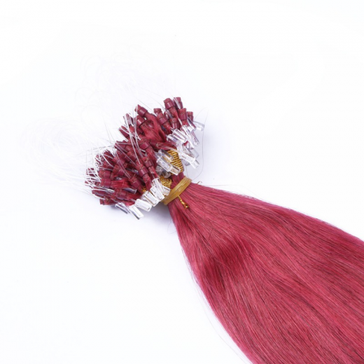 25 x Micro Ring / Loop - Burg - Hair Extensions 100% Echthaar - NOVON EXTENTIONS 60 cm - 0,5 g