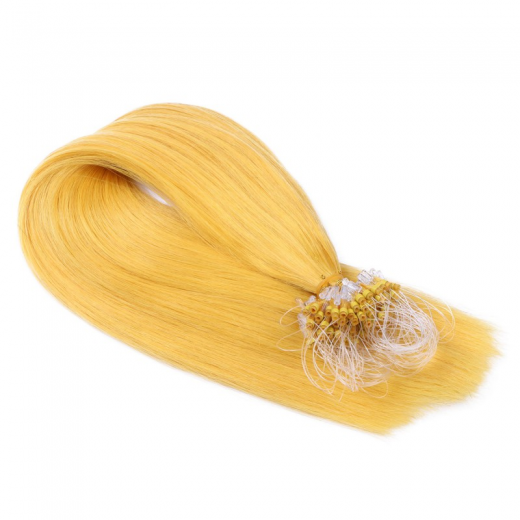 25 x Micro Ring / Loop - Yellow - Hair Extensions 100% Echthaar - NOVON EXTENTIONS 50 cm - 0,5 g